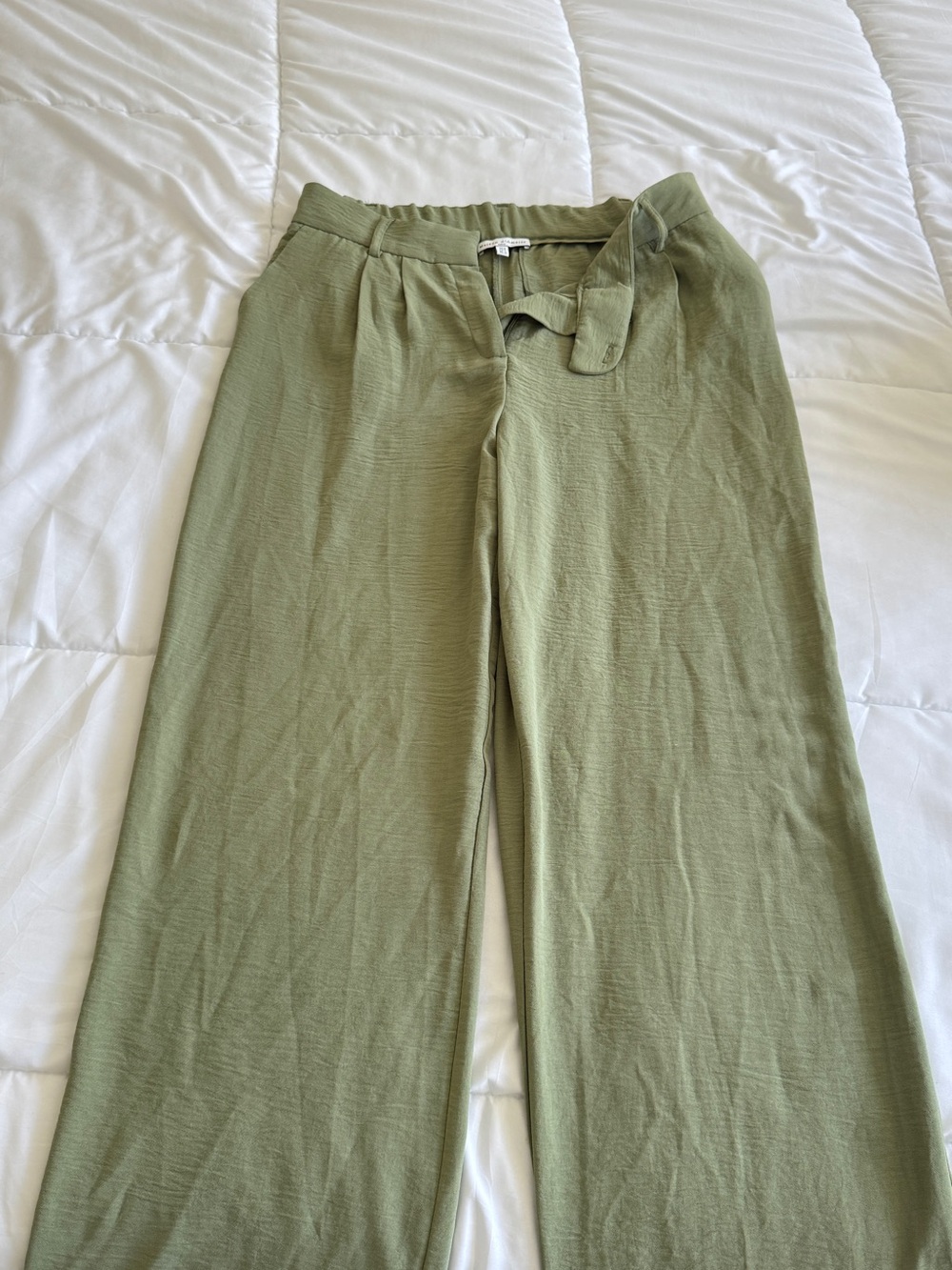 Olive Wide-Leg Tie-Waist Trousers